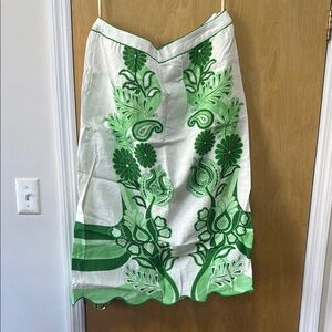 FARM Rio White and Green Asymmetrical Pencil Skirt Resort Wear